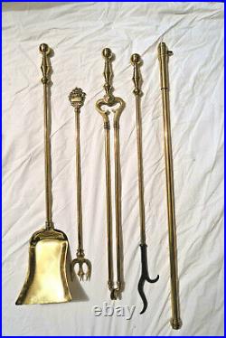 Antique British Brass Fireplace Tool Set