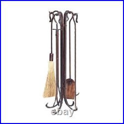 Antique Brushed Copper Finish 5-Piece Fireplace Tool Set with Shephard's Crook