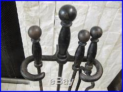 Antique CAHILL Fireplace Tool Set 3 Tools Handmade Forged Iron Metal with Stand