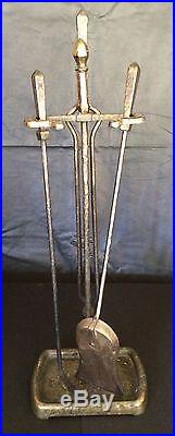 Antique Cahill Fireplace Tool Set Iron with Bronze Finish Hammered Arts & Crafts