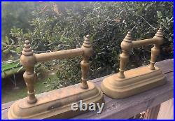 Antique Cast Brass Fireplace Fire Dogs Andirons Tool Rests Patina Heavy Set of 2