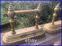 Antique Cast Brass Fireplace Fire Dogs Andirons Tool Rests Patina Heavy Set of 2