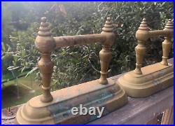 Antique Cast Brass Fireplace Fire Dogs Andirons Tool Rests Patina Heavy Set of 2