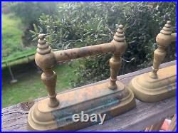 Antique Cast Brass Fireplace Fire Dogs Andirons Tool Rests Patina Heavy Set of 2