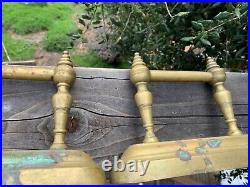 Antique Cast Brass Fireplace Fire Dogs Andirons Tool Rests Patina Heavy Set of 2