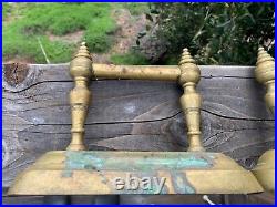 Antique Cast Brass Fireplace Fire Dogs Andirons Tool Rests Patina Heavy Set of 2