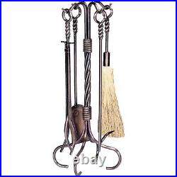 Antique Copper Finish 5-Piece Fireplace Tool Set with Integrated Loop Handles