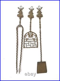 Antique Dutch Brass Windmill Fireplace Tools Set of Three 25.5 Maximum Length