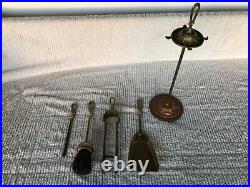 Antique English Arts and Crafts Brass Fireplace Fender & Matching Tool Set