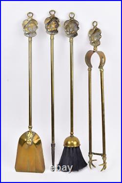 Antique English Brass Fireplace Tool Set with Victorian Lady Heads