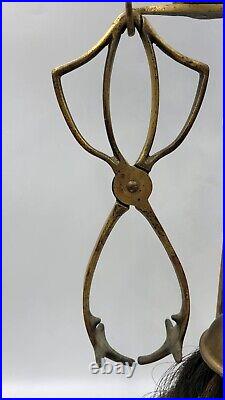 Antique English Brass Sealyham Terrier Companion Fireplace Tools And Stand