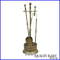 Antique English Federal Brass Fireplace Tool Set with Ball Finial 3 Pc Set