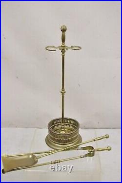 Antique English Federal Brass Fireplace Tool Set with Ball Finial 3 Pc Set