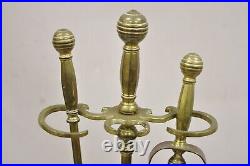 Antique English Federal Brass Fireplace Tool Set with Ball Finial 3 Pc Set