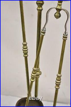 Antique English Federal Brass Fireplace Tool Set with Ball Finial 3 Pc Set