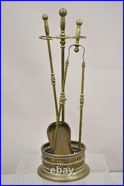 Antique English Federal Brass Fireplace Tool Set with Ball Finial 3 Pc Set