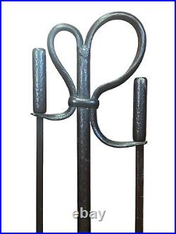 Antique English Fire Place Tool Set Cast Iron Black Ship Design Shovel And Poker