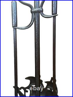 Antique English Fire Place Tool Set Cast Iron Black Ship Design Shovel And Poker