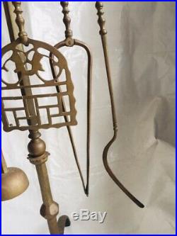 Antique English Fireplace Tool Set And Lion Crested Candelabra. Solid brass