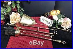 Antique English Solid Brass Fireplace Tool Set Small sized -Very RARE Small 5 pc