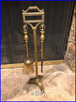 Antique English Victorian Brass Ornate Fireplace Tool Set