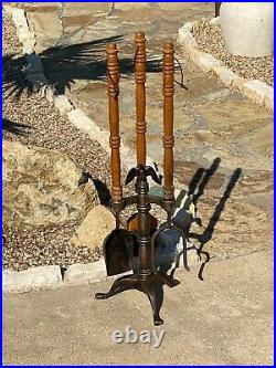 Antique Federal Fireplace Tools Vintage Hearth Fire Set w Eagle Topper