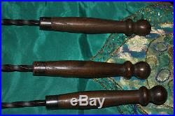 Antique Fireplace 3 Piece Tool Set WithStand-Wood Handles-Twisted Metal-Hearthware