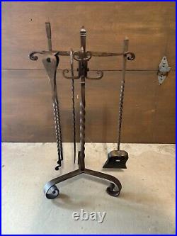 Antique Fireplace Cast Iron Tools Set (Pokers, Tongs, Shovel, Stand)
