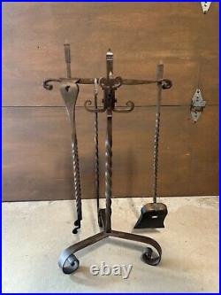 Antique Fireplace Cast Iron Tools Set (Pokers, Tongs, Shovel, Stand)