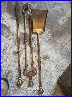 Antique Fireplace Set French Victorian Gilt bronze set Andiron Screen Tools 19th