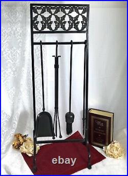 Antique Fireplace Tool Set Arts & Crafts Acorn Motif Cast Iron 5 piece