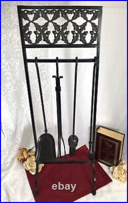 Antique Fireplace Tool Set Arts & Crafts Acorn Motif Cast Iron 5 piece