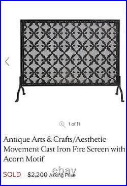 Antique Fireplace Tool Set Arts & Crafts Acorn Motif Cast Iron 5 piece