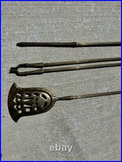 Antique Fireplace Tool Set French Baroque Hunting Dog & Rifle Solid Brass (rm)