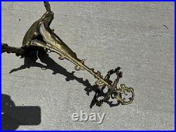 Antique Fireplace Tool Set French Baroque Hunting Dog & Rifle Solid Brass (rm)