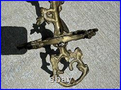 Antique Fireplace Tool Set French Baroque Hunting Dog & Rifle Solid Brass (rm)