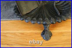 Antique Fireplace Tool Set Sea Shell Stand Claw Feet Ornate With Wood Handles
