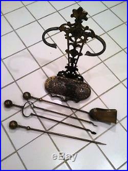 Antique Fireplace Tool Set with Stand Used