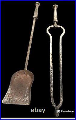 Antique Fireplace Tools Peerless 902 Hand Forged Hammered Brass Quality Set Of 3