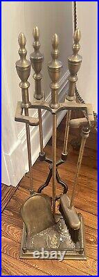 Antique Fireplace Tools Set Lady Barbola Swag Ribbon Victorian Metal Vtg