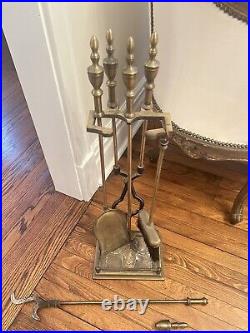 Antique Fireplace Tools Set Lady Barbola Swag Ribbon Victorian Metal Vtg