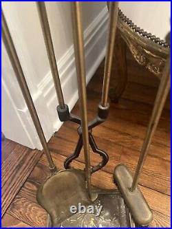 Antique Fireplace Tools Set Lady Barbola Swag Ribbon Victorian Metal Vtg