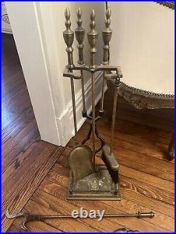 Antique Fireplace Tools Set Lady Barbola Swag Ribbon Victorian Metal Vtg