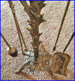 Antique French Brass Griffon Ornate Fireplace Tool Set Gothic Victorian