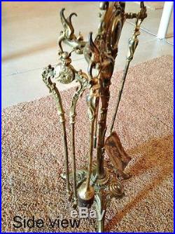Antique French Brass Griffon Ornate Fireplace Tool Set Gothic Victorian