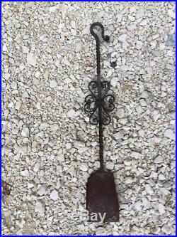 Antique French Fireplace Set Fire Tools Tongs Shovel StandHand Made Wrought Iron