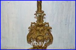 Antique French Fireplace Tools Set Brass Figural Lion Head Palmettes