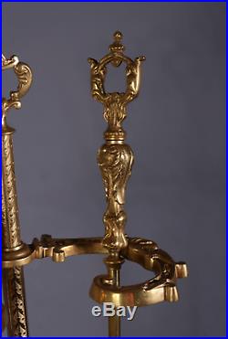 Antique French LOUIS XV Ormolu Gilt Bronze Fireplace Tool Set 19th Century
