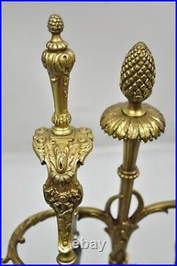 Antique French Louis XV Style Bronze Figural Fireplace Mantle Tool Set Hearth