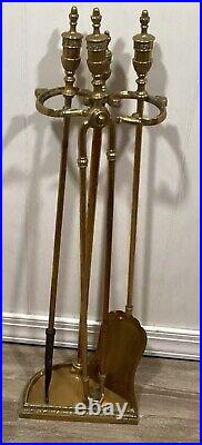 Antique French Louis XVI Style Urn Flame Brass Bronze Fireplace Tools